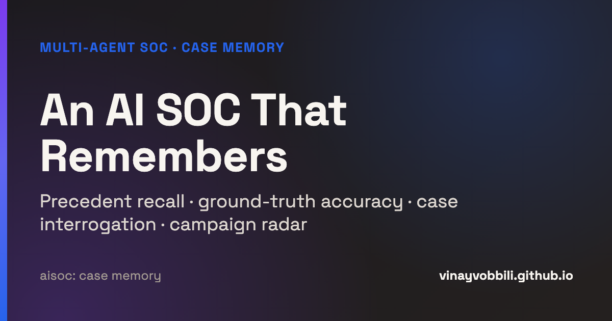 An event-sourced case memory that lets a multi-agent SOC recall prior cases, score its own accuracy, and cluster cross-incident campaigns