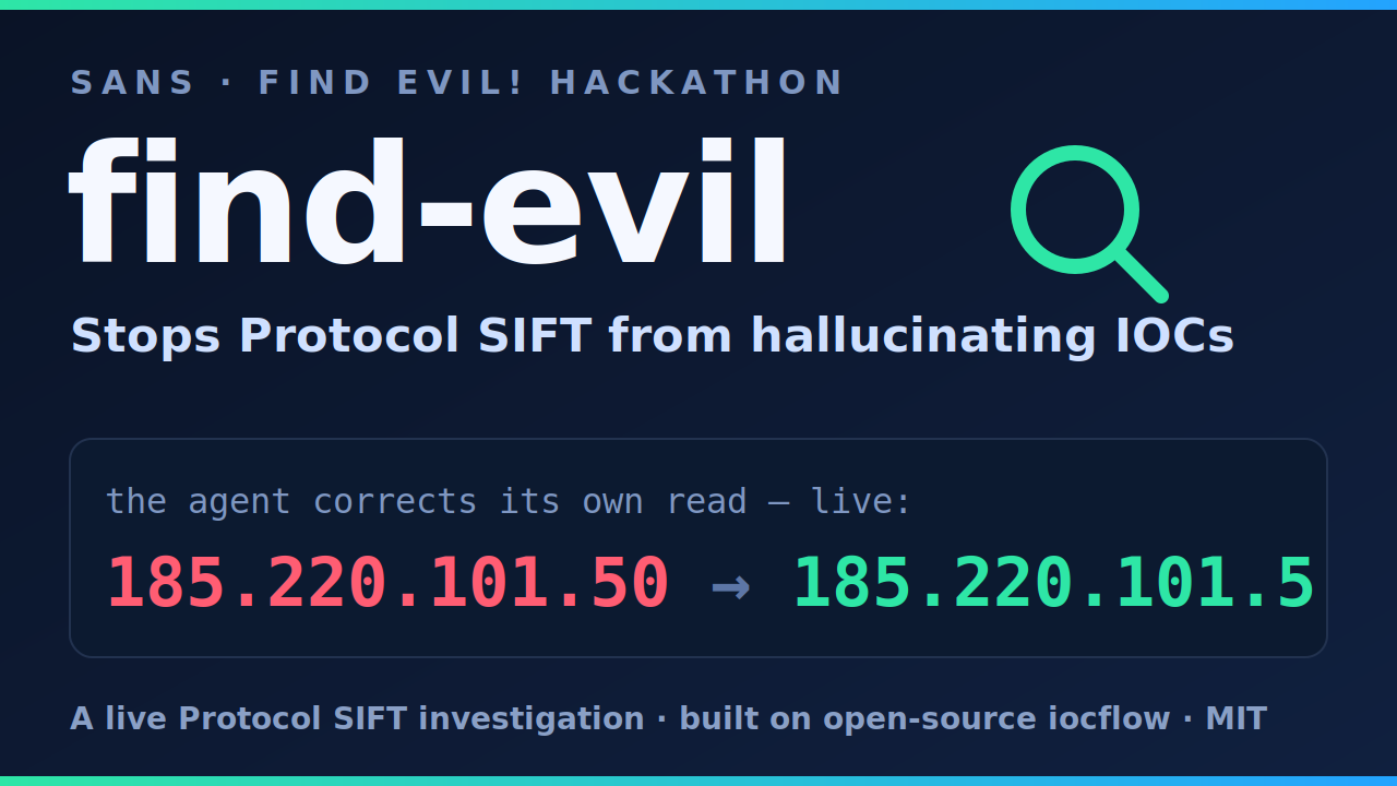 find-evil — bolting iocflow onto Protocol SIFT so the agent self-corrects hallucinated IOCs